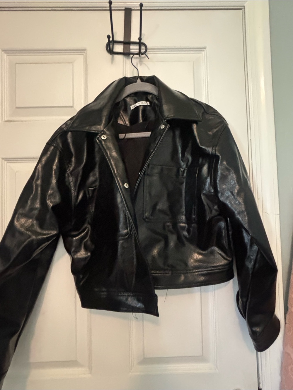 Zara Black Faux Leather Cropped Jacket